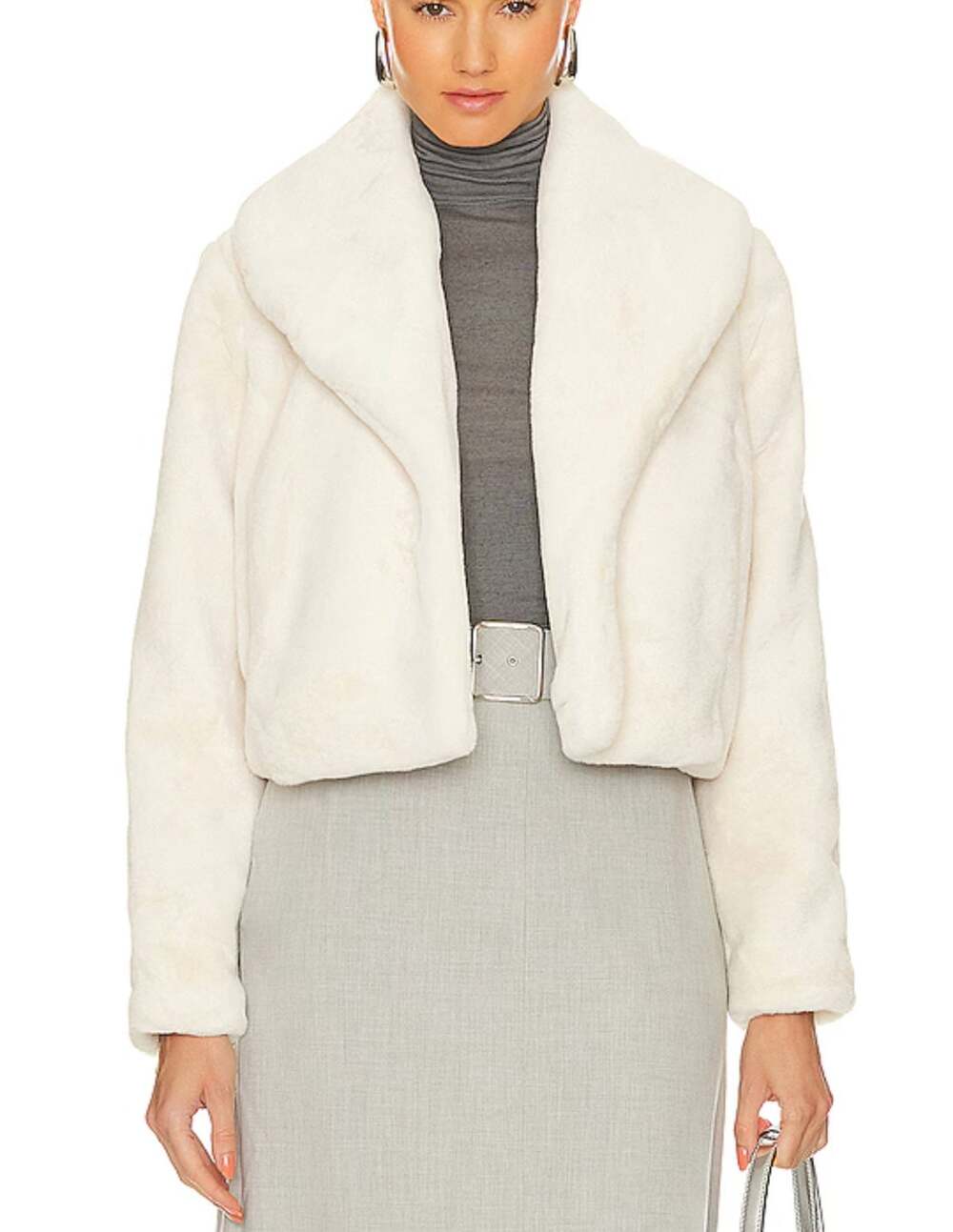 Blank NYC Snow Queen Cropped Faux Fur Jacket Cream Ivory Small